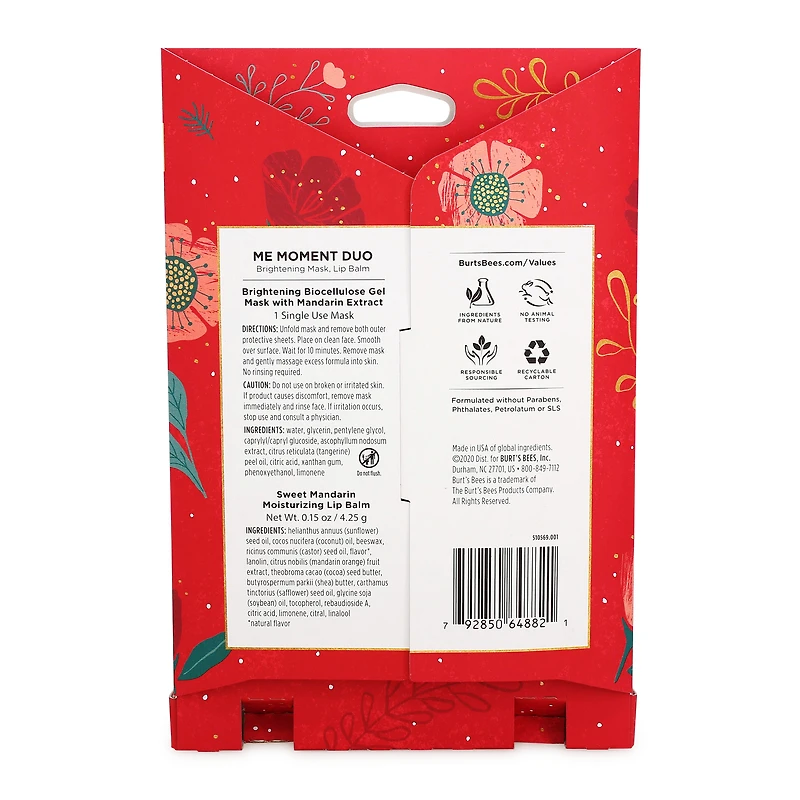 burt's bees® me moment duo - brightening biocellulose gel mask & sweet mandarin lip balm