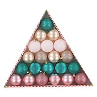 21-count christmas tree ornaments set, pink & teal