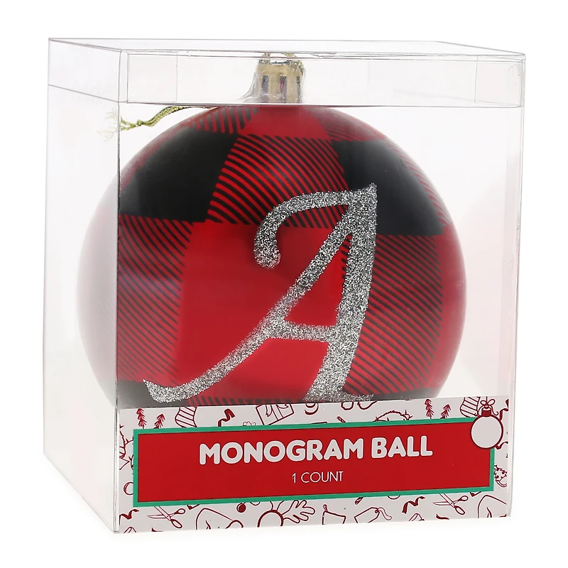 monogram plaid holiday ball ornament
