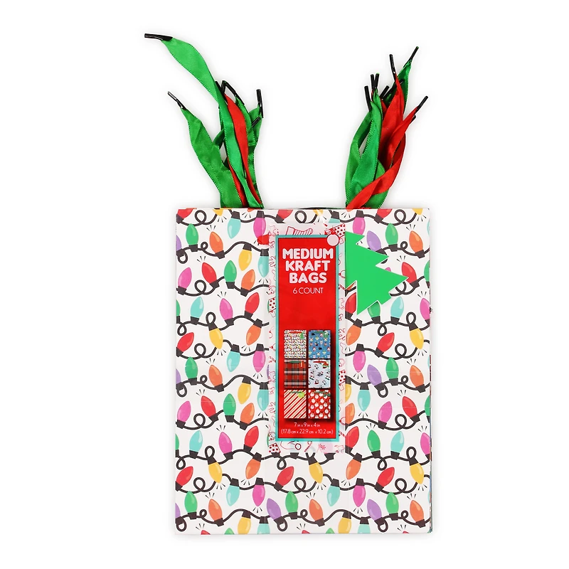medium holiday kraft bags 6-count - 7in x 9in