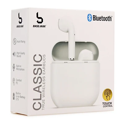 classic white bluetooth® earbuds with mic