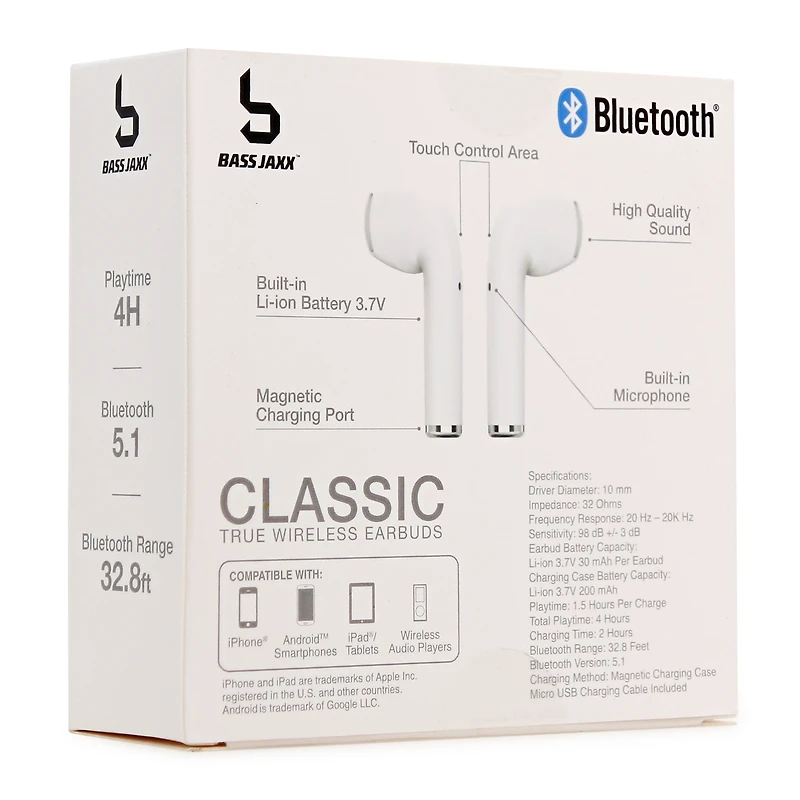 classic white bluetooth® earbuds with mic