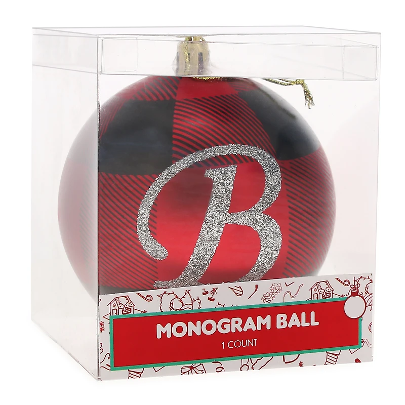 monogram plaid holiday ball ornament - B