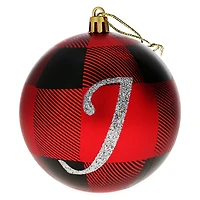 monogram plaid holday ball ornament - J