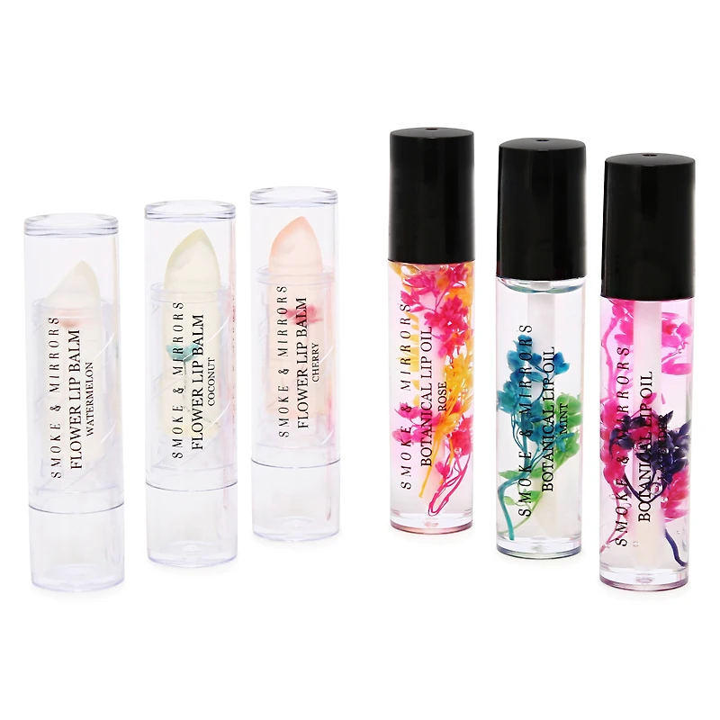 smoke & mirrors botanical lip oil & flower lip balm 6-piece set