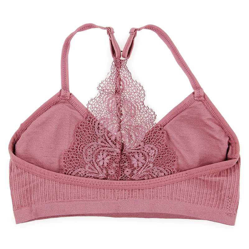 mauve lace t-back bralette