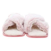 pink high pile faux fur slippers