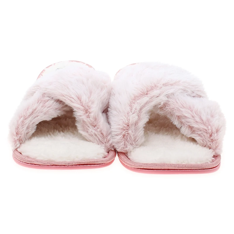 pink high pile faux fur slippers