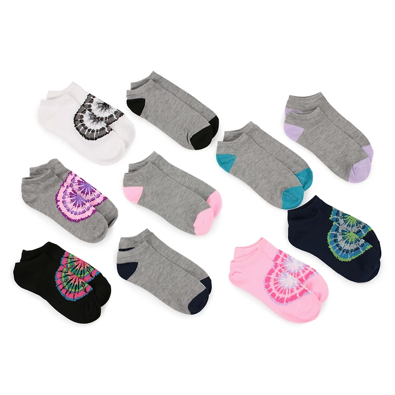 ladies low cut ankle socks 10-pack - tie dye
