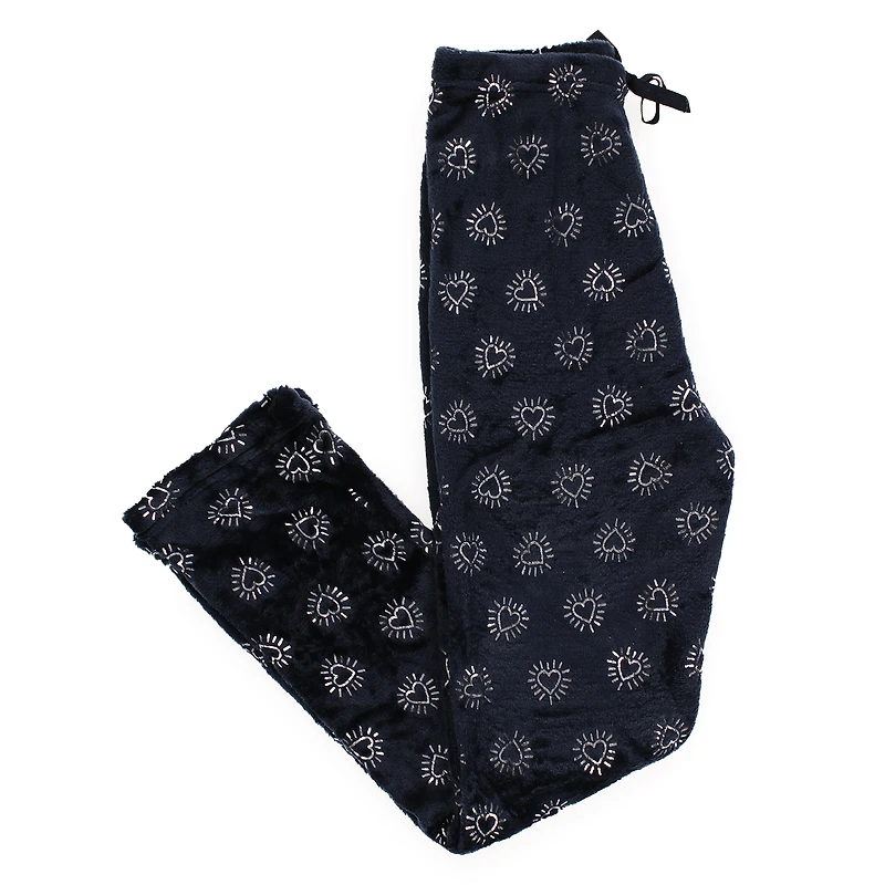 juniors plush lounge pants - silver hearts