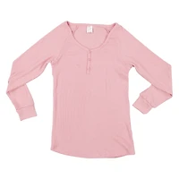 juniors pink rib knit henley lounge top