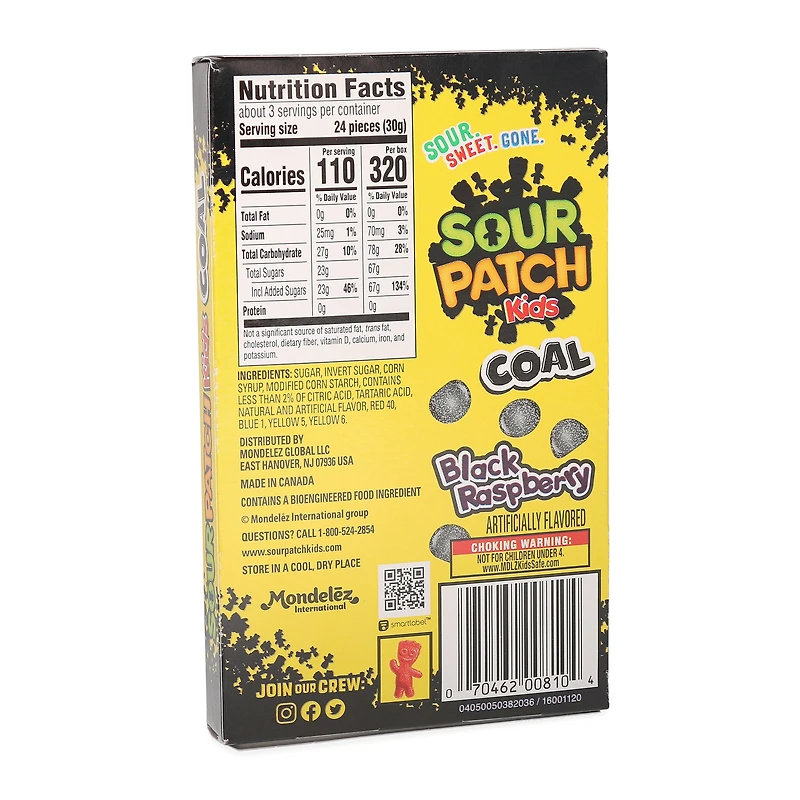sour patch kids® coal black raspberry theater box candy 3.1oz - holiday theme