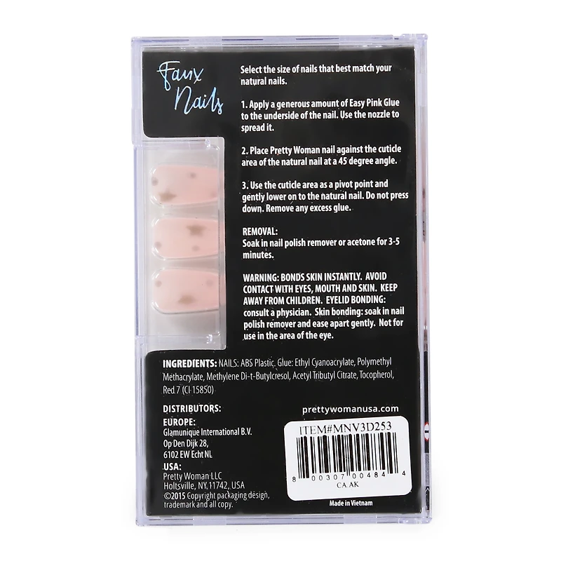 pretty woman faux nails set - pink with silver stars
