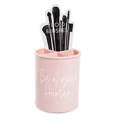 makeup brush holder with storage compartments