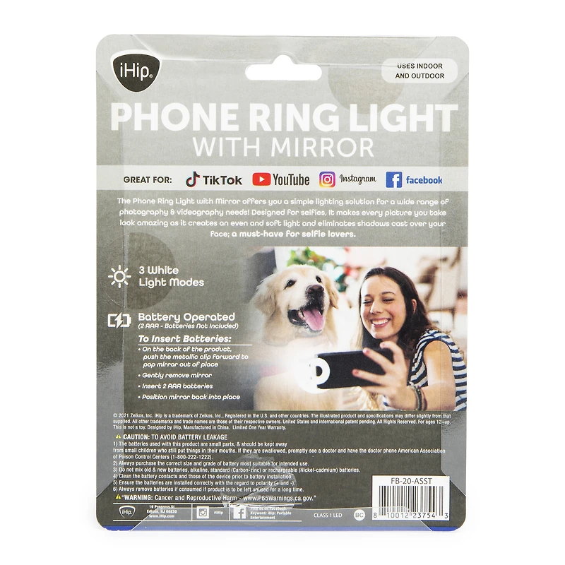 clip-on LED ring light with mirror
