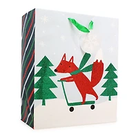 holiday large gift bag 10in x 12in - fox on scooter