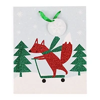 holiday large gift bag 10in x 12in - fox on scooter