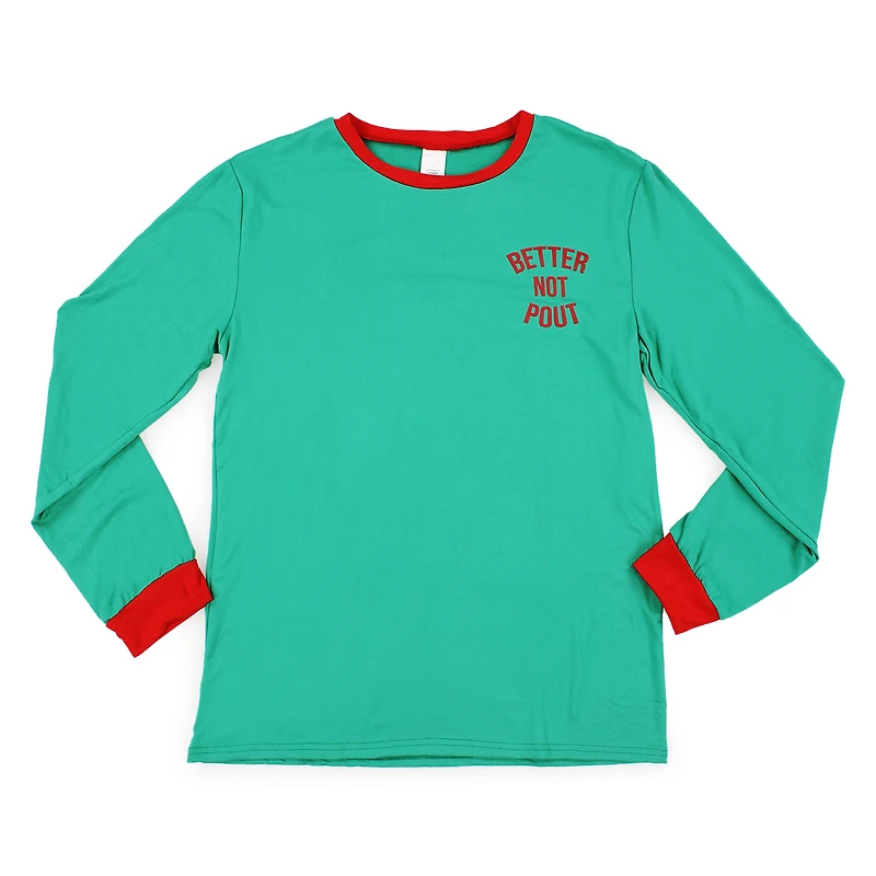 young men's holiday pajama top - better not pout
