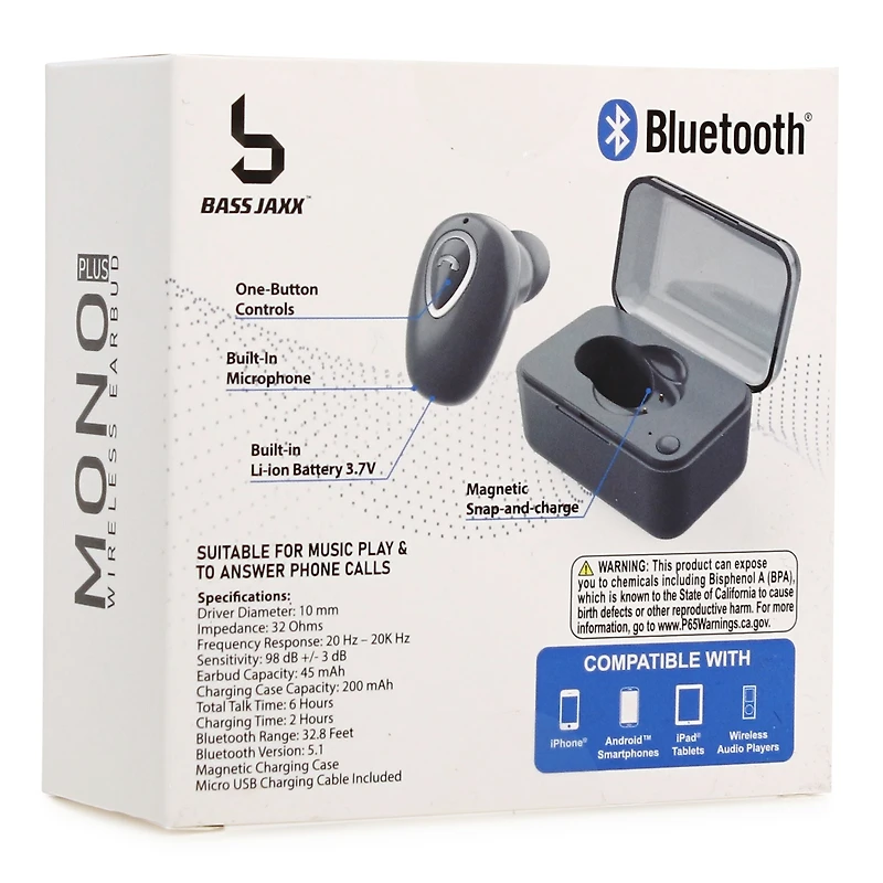 bluetooth® mono wireless earbud with microphone
