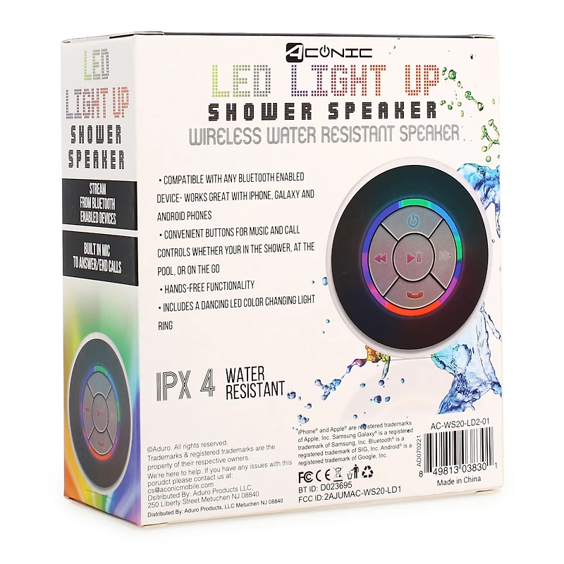 LED light up bluetooth® shower speaker - white