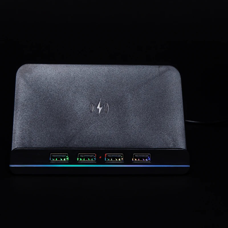 LED charging station with wireless charger & 4 x usb