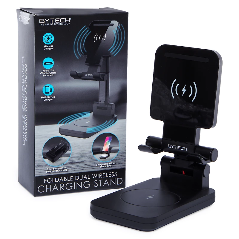 foldable dual wireless charger with phone stand, 5W x 2