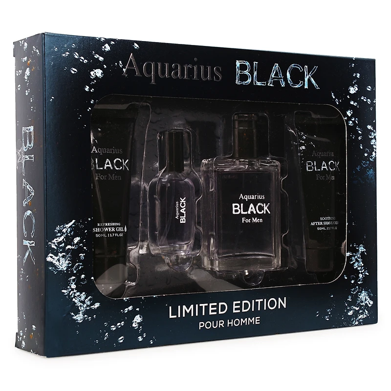 aquarius black for men pour homme 3-piece gift set