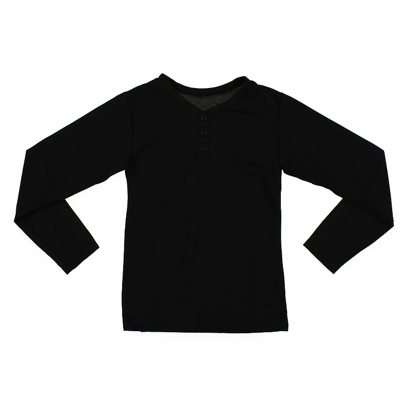 young men's black thermal henley shirt