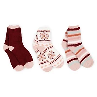 Fuzzy Print Slipper Socks 3-Pair Multipack