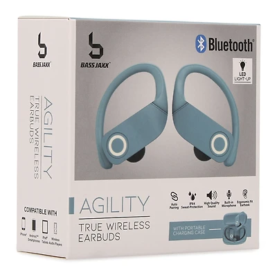 Water-Resistant Bluetooth® LED Earbuds With Mic & Sport Hooks - Blue