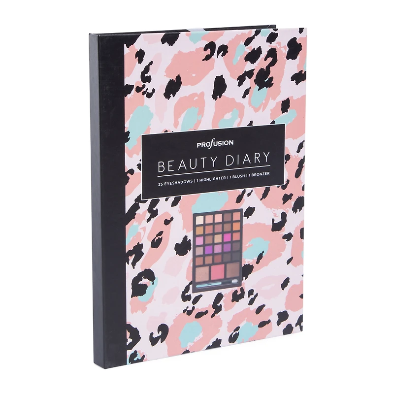 profusion® beauty diary 28-piece makeup palette - pink leopard