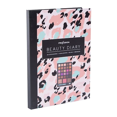 profusion® beauty diary 28-piece makeup palette - pink leopard