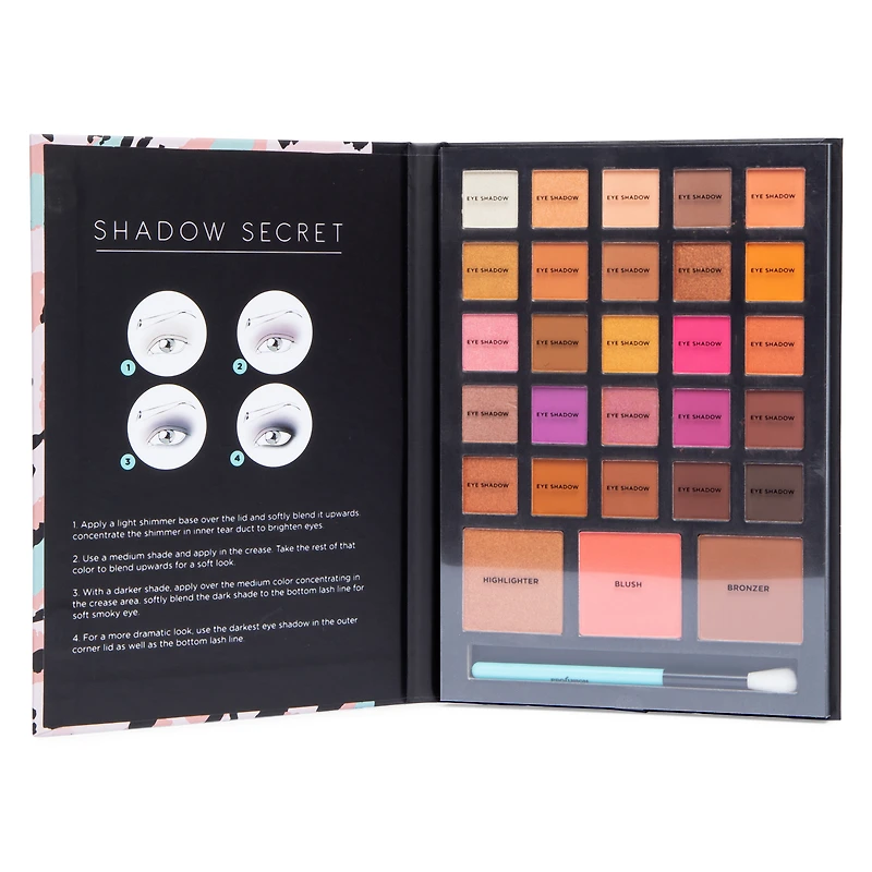 profusion® beauty diary 28-piece makeup palette - pink leopard