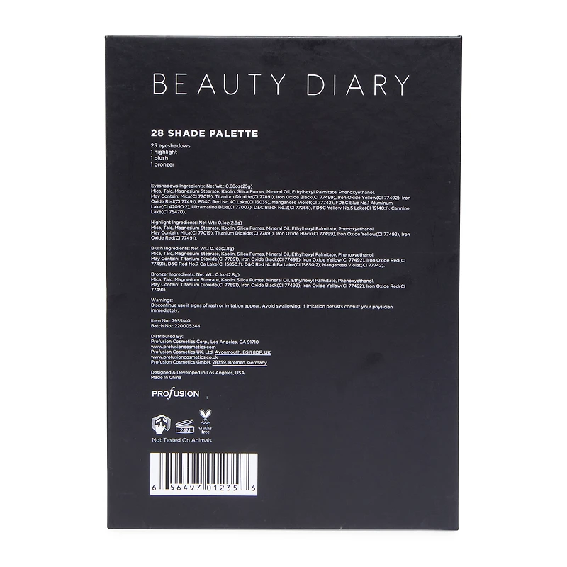 profusion® beauty diary 28-piece makeup palette - pink leopard