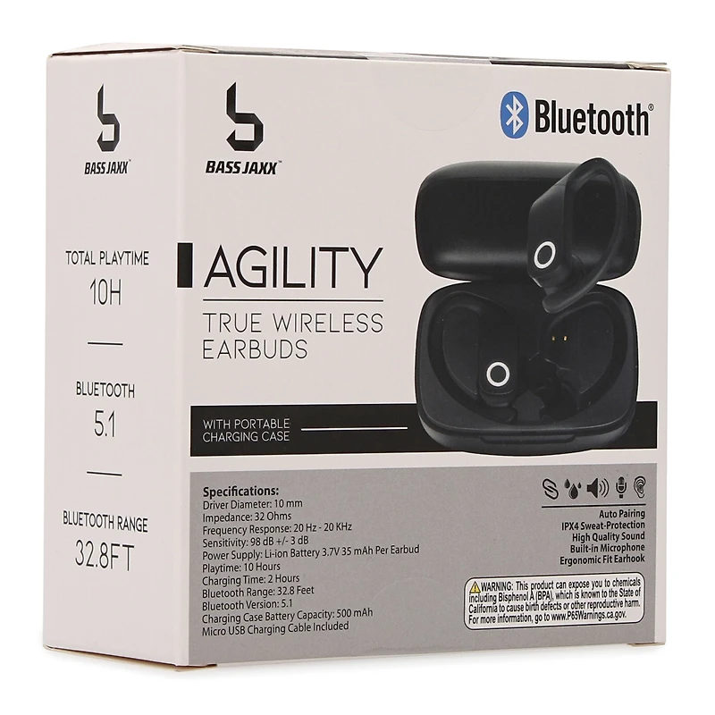 water-resistant bluetooth LED earbuds w/ mic