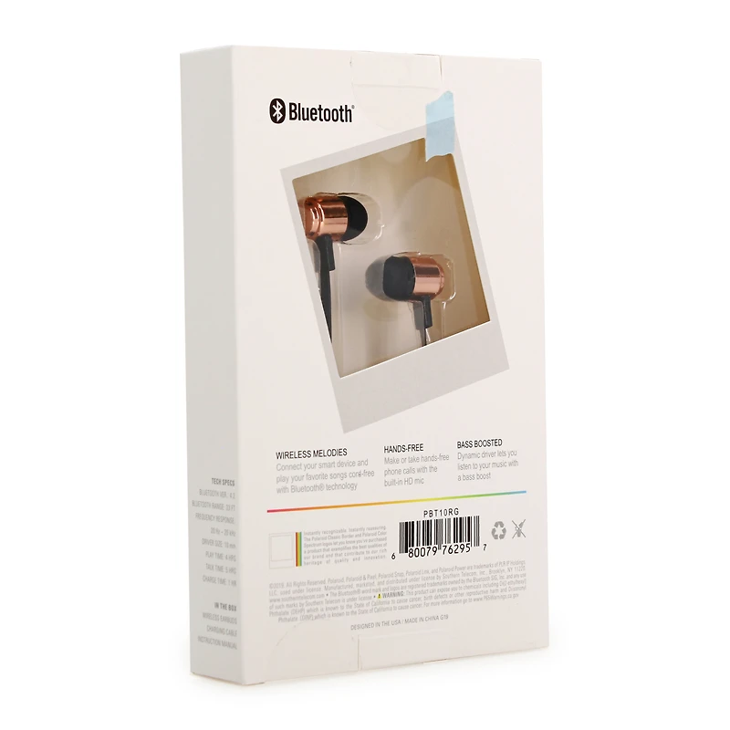 rose gold bluetooth® bass boost earbuds with in-line mic