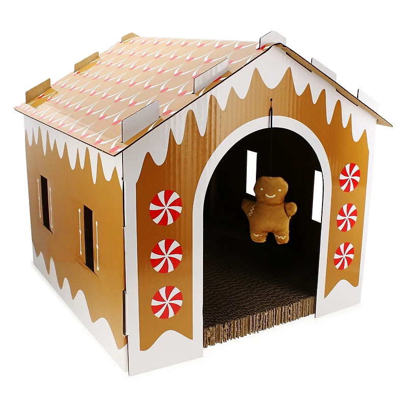 holiday gingerbread cat house cardboard cat scratcher 15.25in