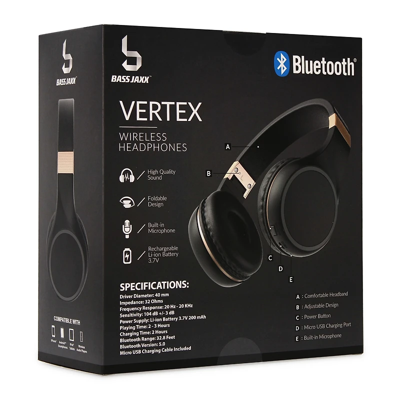 vertex metallic bluetooth® dj headphones with microphone