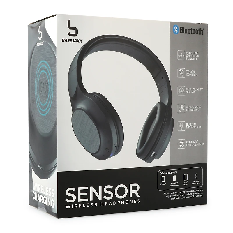 bluetooth® wireless charging headphones with mic - black