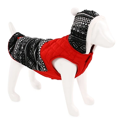 coleman® pet puffer jacket with hood - red geo