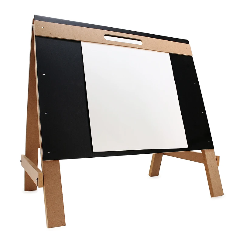 wooden tabletop easel with dry erase board & chalkboard 17in