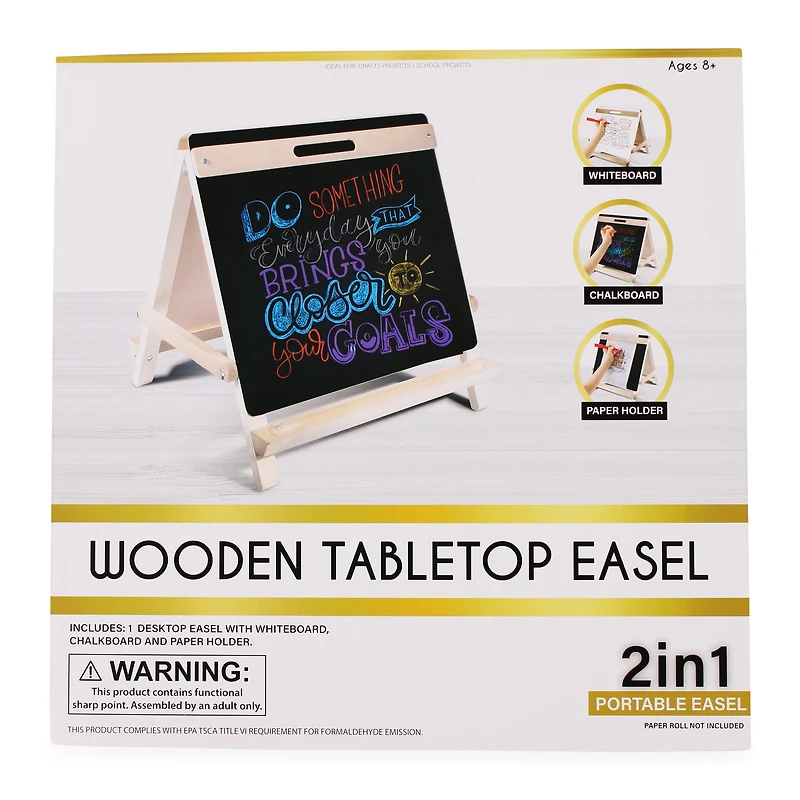 wooden tabletop easel with dry erase board & chalkboard 17in