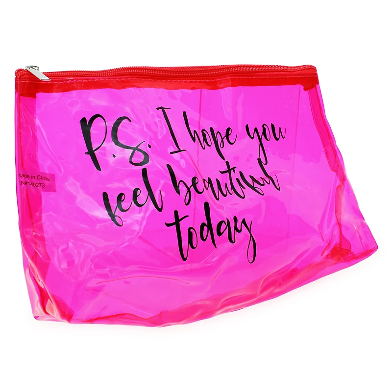 clear pink cosmetic bag - feel beautiful today