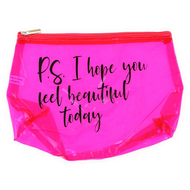 clear pink cosmetic bag - feel beautiful today