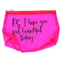 clear pink cosmetic bag - feel beautiful today