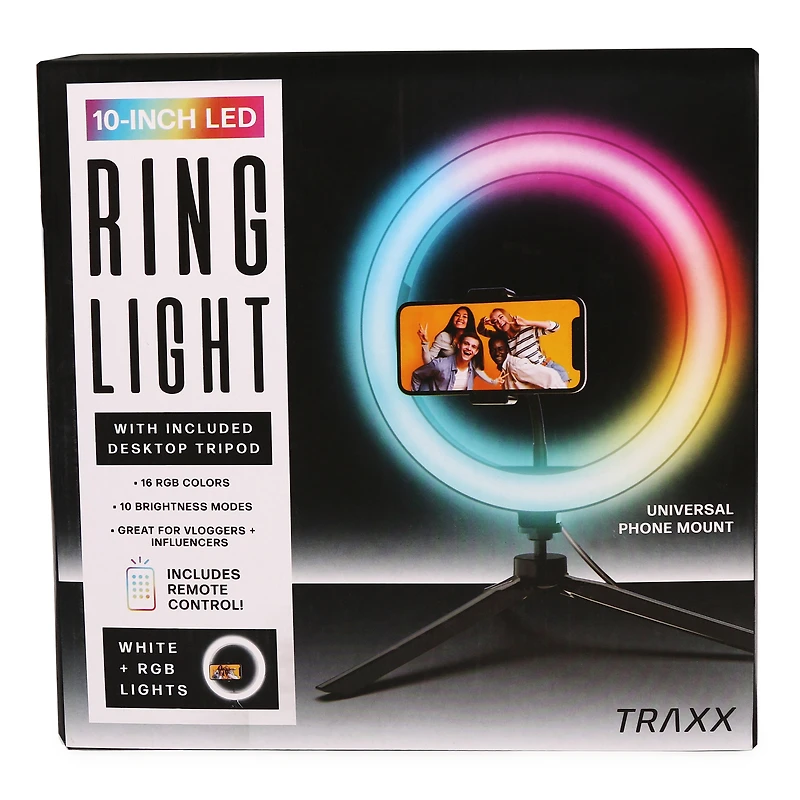 10-inch LED Color-Change Ring Light With Phone Mount & Remote