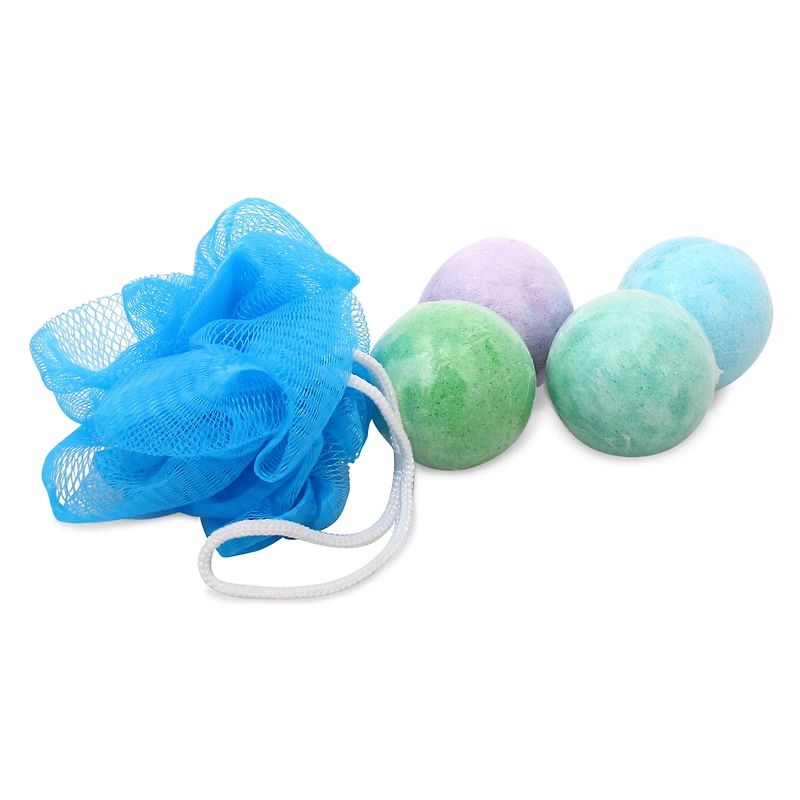 crayola® bath bombs & pouf 5-piece set