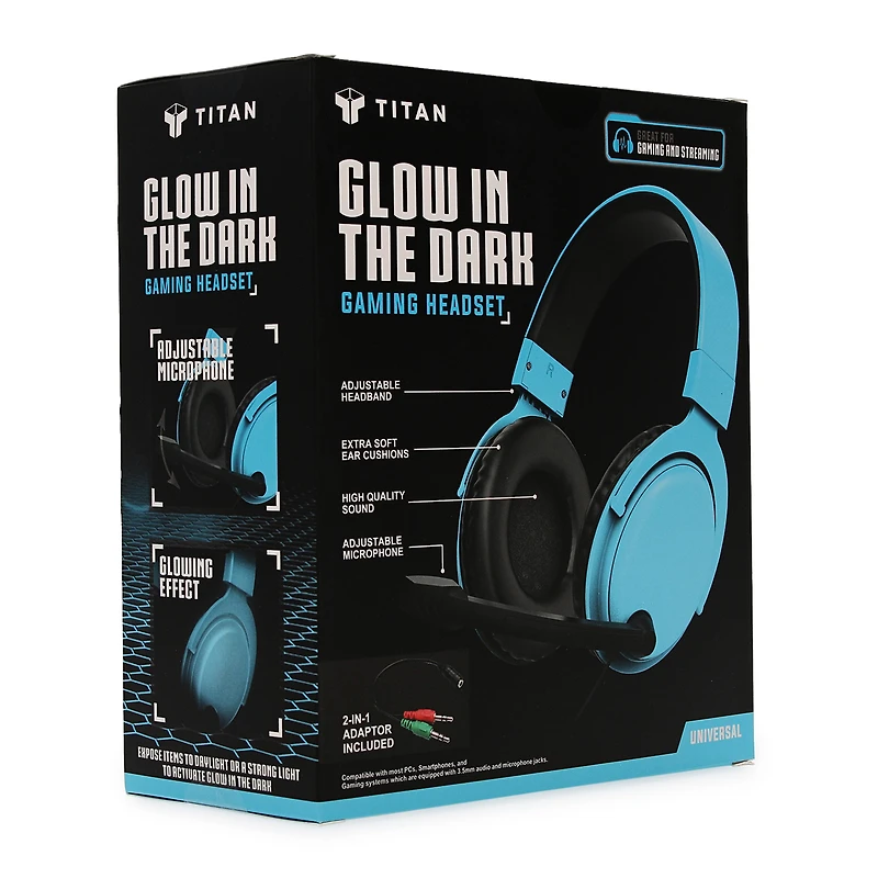 titan™ glow the dark gaming headset, universal compatibility