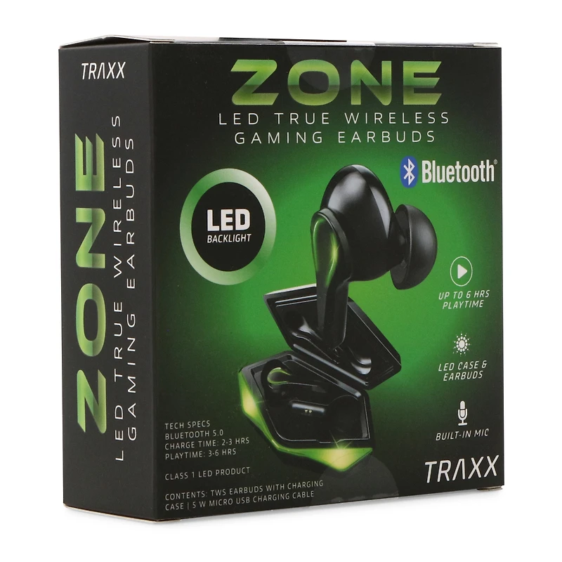zone gaming LED wireless earbuds with mic & LED case