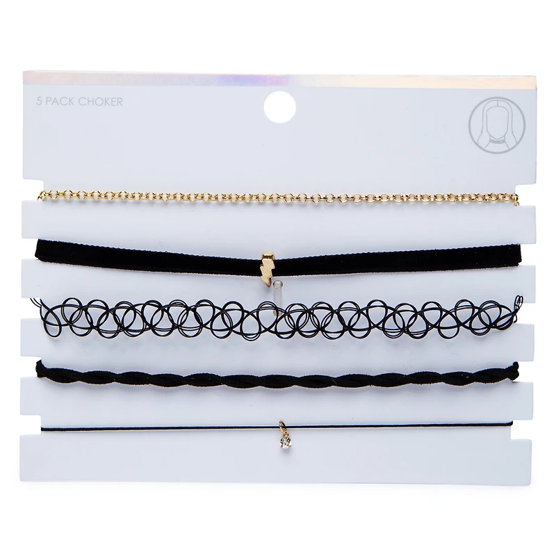 black lightning bolt choker necklaces 5-piece set